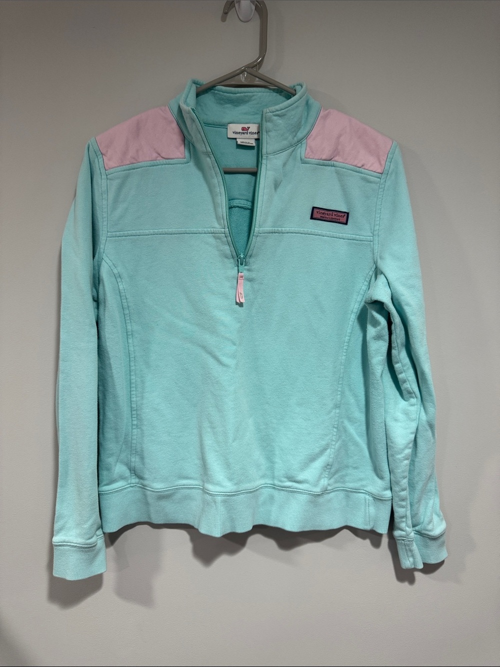 Vineyard Vines Mint Green Quarter-Zip with Pale Pink Accents